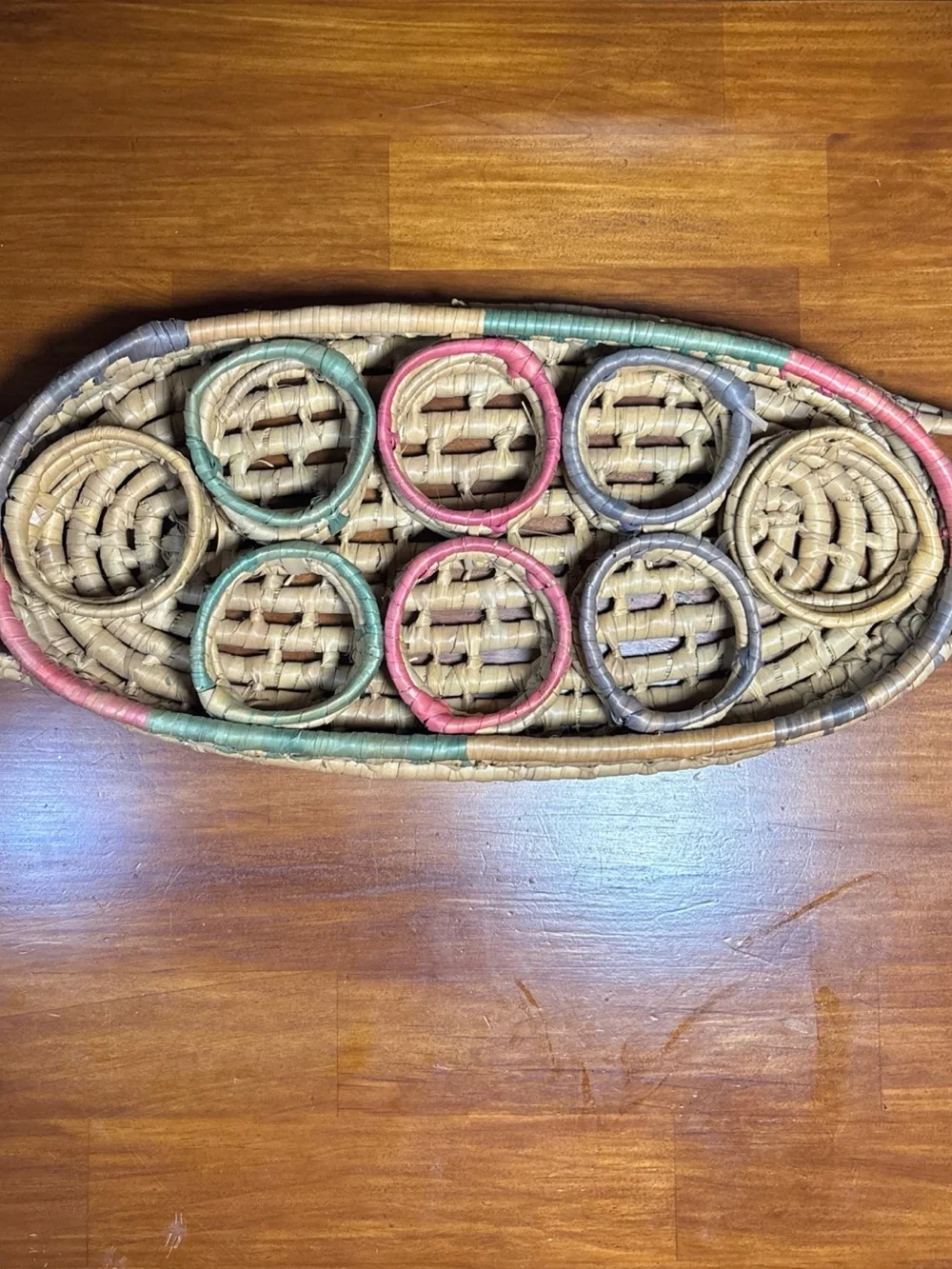 Vintage Wicker Rattan Drink Carrier Retro Woven Boho Cantina Multicolor Style
